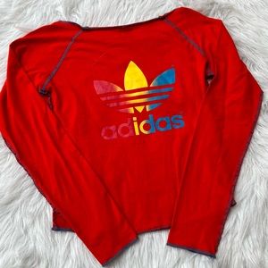 Vintage Y2K Adidas Double Sided Rainbow Trefoil Spell Out Logo Long Sleeve